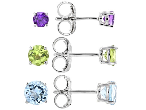 Photo of 2.69ctw Round Multi-Gem Rhodium Over Sterling Silver Earrings Set