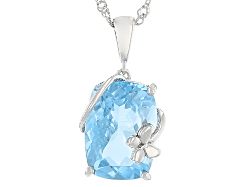 6.50ct Rectangular Cushion Glacier Topaz™ Rhodium Over Sterling Silver Pendant With Chain