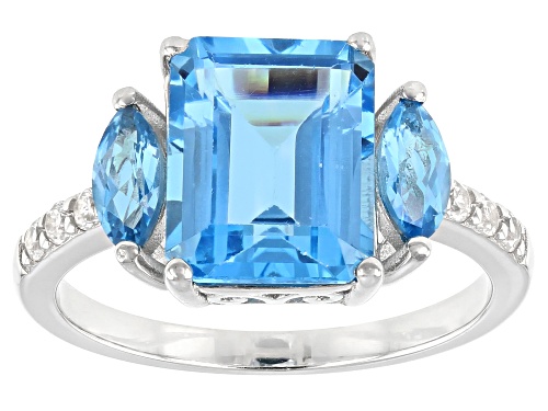 Photo of 3.96ctw Mixed Shape Swiss Blue Topaz With .20ctw White Zircon Rhodium Over Sterling Silver Ring - Size 8