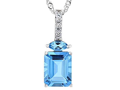 Photo of 3.26ctw Swiss Blue Topaz With .14ctw White Zircon Rhodium Over Sterling Silver Pendant With Chain