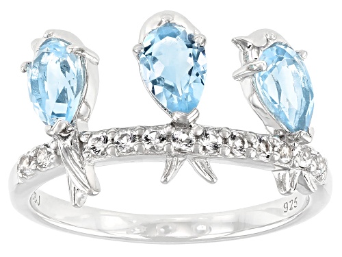 Photo of 1.25ctw Pear shaped Glacier Topaz™ and 0.20ctw White Topaz Rhodium Over Sterling Silver Bird Ring - Size 8