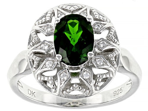 Photo of 1.19ct Oval Chrome Diopside and 0.04ctw White Zircon Rhodium Over Sterling Silver Ring. - Size 8