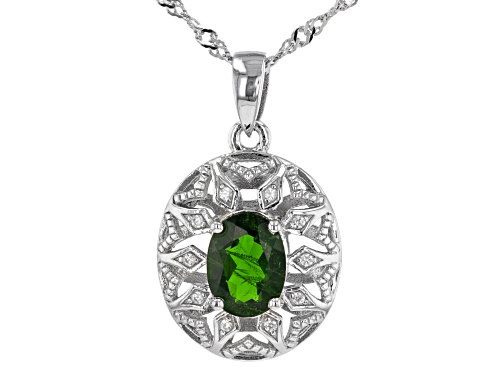Photo of 1.19ct Oval Chrome Diopside & 0.04ctw White Zircon Rhodium Over Sterling Silver Pendant With Chain.