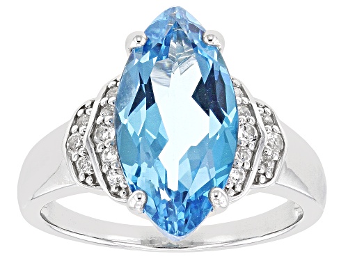 Photo of 3.83ct Marquise Swiss Blue Topaz and 0.23ctw Round White Topaz Rhodium Over Sterling Silver Ring. - Size 9