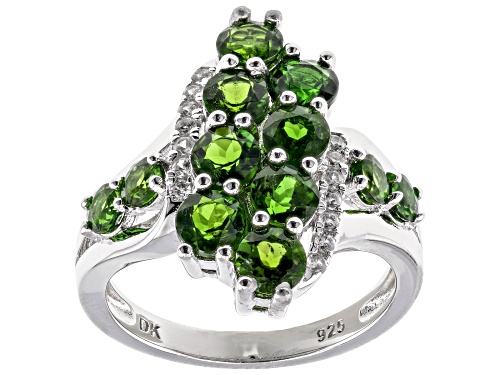 Photo of 2.28ctw Round Chrome Diopside With 0.12ctw Round White Zircon Rhodium Over Sterling Silver Ring - Size 8