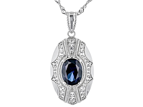 Photo of 1.85ct Lab Blue Sapphire & 0.55ctw Lab White Sapphire Rhodium Over Silver Pendant With Chain