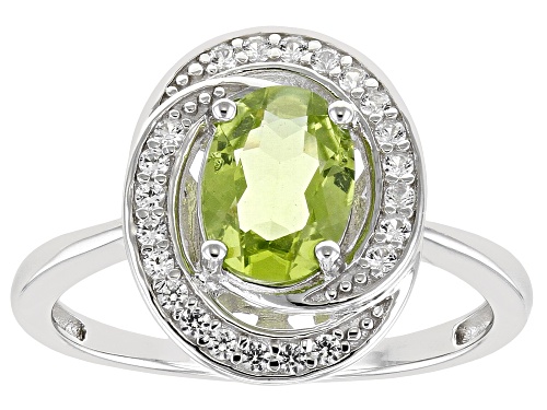 Photo of 1.11ct Peridot With 0.19ctw Lab Created White Sapphire Rhodium Over Sterling Silver Ring - Size 8