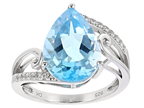 Photo of 4.70ct Pear Shaped Glacier Topaz With 0.13ctw Lab White Sapphire Rhodium Over Sterling Silver Ring - Size 8