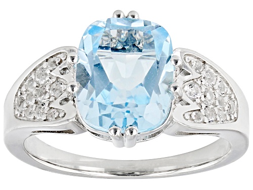 3.00ct Glacier Topaz™ With 0.34ctw Round White Topaz Rhodium Over Sterling Silver Ring - Size 7