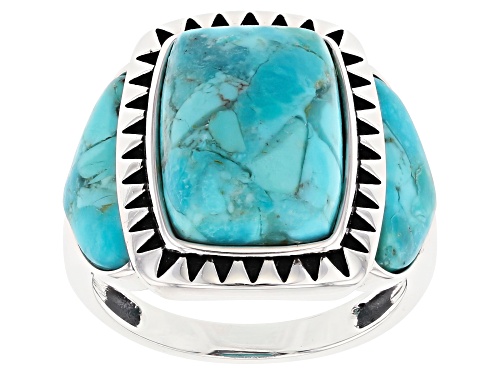 14x10mm Cushion And 13x3mm Free Form Turquoise Oxidized Sterling Silver Ring - Size 6