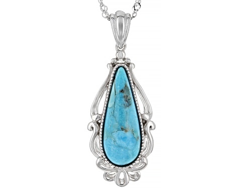 20x7.6mm Turquoise Rhodium Over Sterling Silver Pendant With Chain