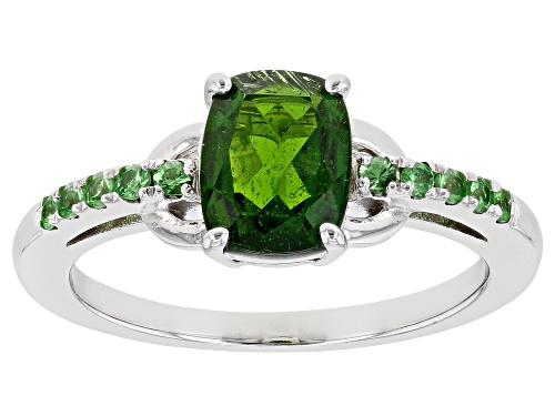 Photo of 1.28ct Cushion Chrome Diopside With 0.15ctw Round Tsavorite Rhodium Over Sterling Silver Ring - Size 7