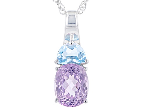 Photo of 3.37ct Kunzite With 0.85ctw Glacier Topaz(TM) Rhodium Over Sterling Silver Pendant With Chain.