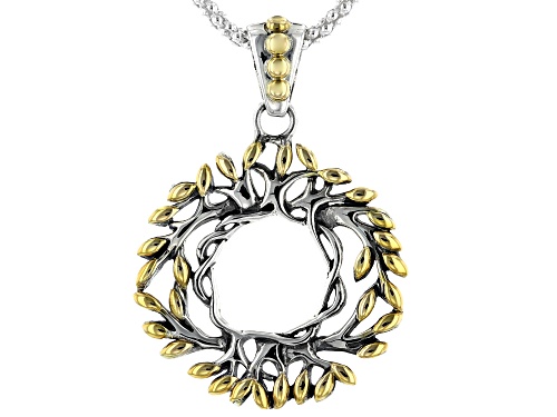 Photo of Keith Jack™ Sterling Silver and 18K Yellow Gold Tree of Life Small Round Pendant with Popcorn Chain