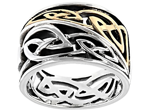 Sterling Silver and 10K Yellow Gold Tapered Oxidized Harmony Ring - Size 7