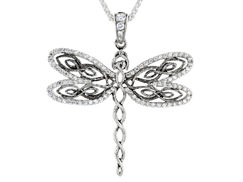 Keith Jack™ Sterling Silver Bella Luce® White Diamond Simulant Dragonfly Pendant with Wheat Chain