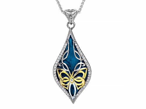 Photo of Keith Jack™ Sterling Silver & 10k Yellow Gold Blue Enamel & White Cubic Zirconia Butterfly Pendant