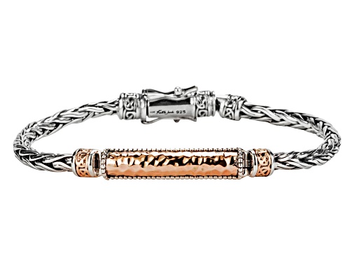 Keith Jack™ Sterling Silver & Bronze Wheat Link Hinged Bracelet With Hammered Bar - Size 8