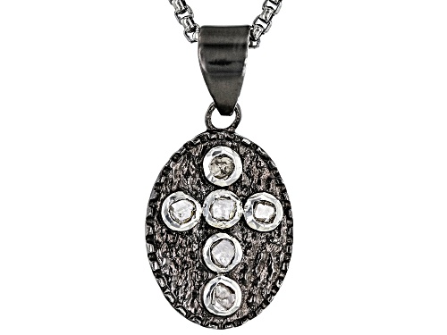 Keith Jack™ Sterling Silver Raw Diamond Oval Cross Pendant With Black Rhodium