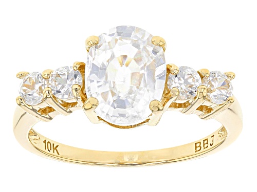 2.86ctw Oval And Round White Zircon 10k Yellow Gold Ring. - Size 7