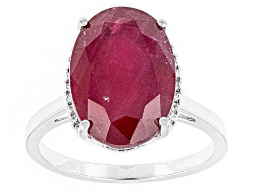 7.00ct Oval Mahaleo® Ruby And .11ctw Round White Zircon 10k White Gold Ring - Size 8