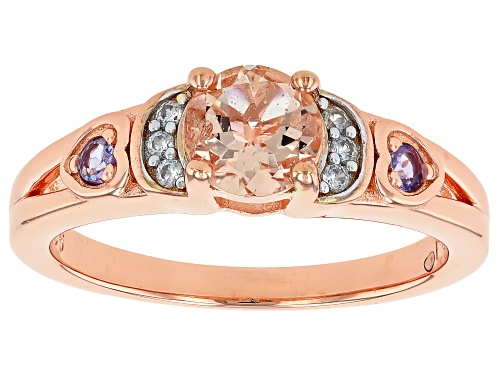 0.65ct Peach Morganite, 0.05ctw Tanzanite, 0.06ctw White Zircon 18k Rose Gold Over Silver Ring - Size 10