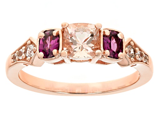 0.42ct Morganite, 0.39ctw Rhodolite, 0.13ctw White Zircon 18k Rose Gold Over Sterling Silver Ring - Size 6