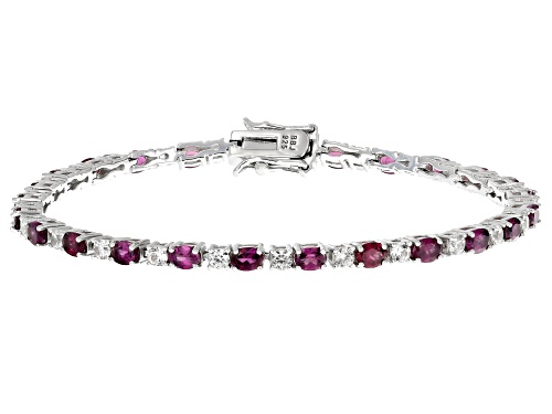 4.49ctw Oval Raspberry Rhodolite With 2.04ctw Zircon Rhodium Over Sterling Silver Tennis Bracelet - Size 8