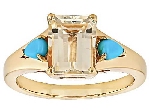 1.89ct Yellow Labradorite With 4x3mm Sleeping Beauty Turquoise 18k Yellow Gold Over Silver Ring - Size 10