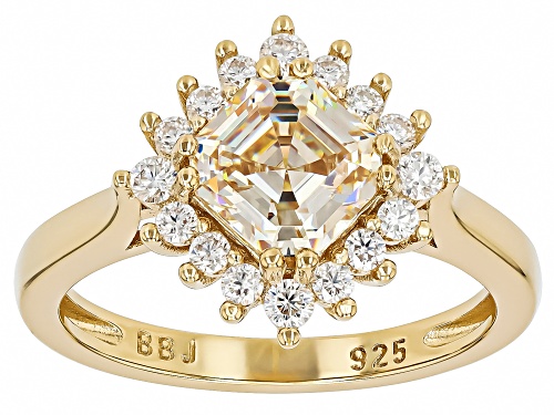 2.41ct Asscher Cut Strontium Titanate & 0.23ctw Moissanite 18k Yellow Gold Over Sterling Silver Ring - Size 9