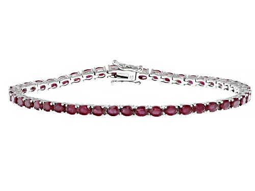 10.10ctw Oval Mahaleo® Ruby Platinum Over Sterling Silver Tennis Bracelet - Size 8