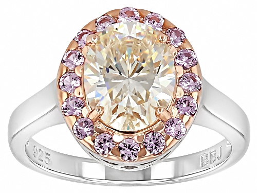 3.19ct Oval Strontium Titanate With 0.63ctw Round Pink Sapphire Rhodium Over Silver Ring - Size 9
