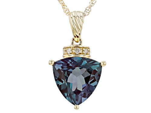 2.50ct Lab Created Alexandrite With 0.02ctw White Diamond 10k Yellow Gold Pendant With Chain