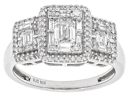 Prazana® Lab-Grown Diamonds 0.85ctw White Diamond Rhodium Over Sterling Silver Halo Ring, H SI - Size 8
