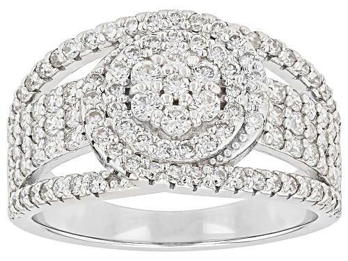Prazana® Lab-Grown Diamonds 1.25ctw White Diamond Rhodium Over Sterling Silver Cluster Ring, H SI - Size 6