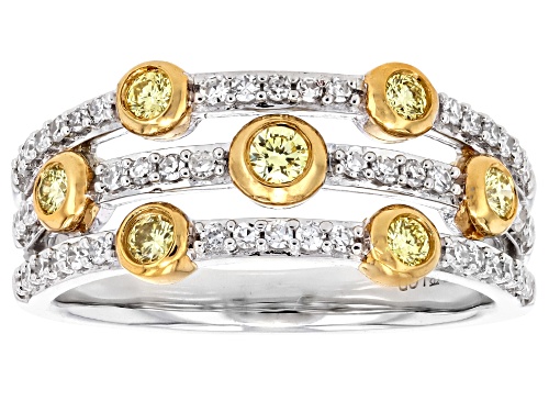 Prazana® Lab-Grown Diamonds 0.50ctw Yellow and White Diamond Rhodium Over Silver Ring, H SI1 - Size 5