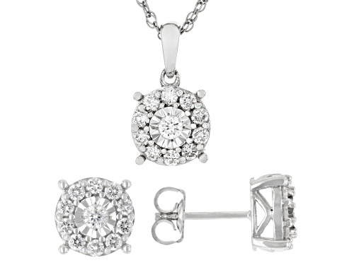 Prazana® Lab-Grown Diamonds 1.00ctw Diamond Rhodium Over Sterling Silver Pendant & Earring Set, H SI