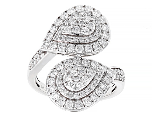 Prazana® Lab-Grown Diamonds 1.50ctw White Diamond Rhodium Over Sterling Silver Bypass Ring, H SI1 - Size 7