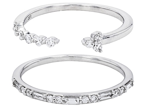 Prazana® Lab-Grown Diamonds 0.33ctw White Diamond Rhodium Over Sterling Silver Set of 2 Rings, H SI1 - Size 10