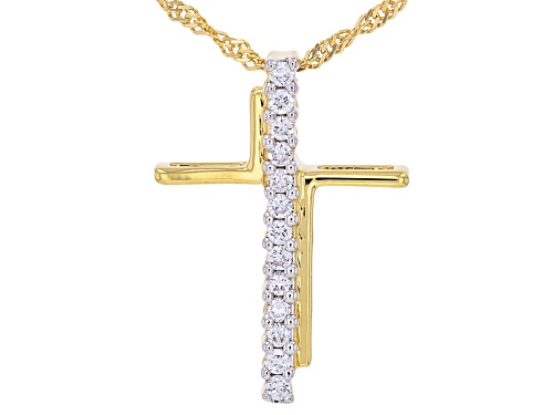 Prazana® Lab-Grown Diamonds 0.10ctw White Diamond 14K Yellow Gold Over Silver Cross Pendant, H SI