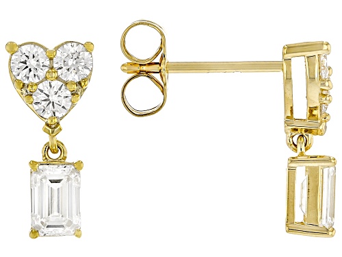 Prazana® Lab-Grown Diamonds 1.25ctw Emerald Cut & Round White Diamond 14k Yellow Gold Earrings, H SI