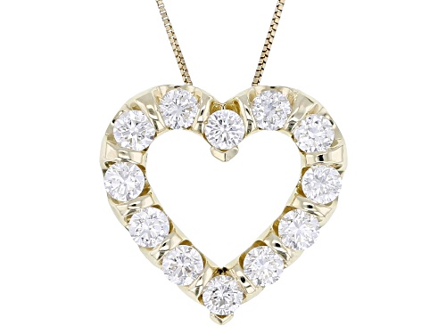 Prazana® Lab-Grown Diamonds 1.00ctw Round White Diamond 10k Yellow Gold Heart Slide Pendant, H SI