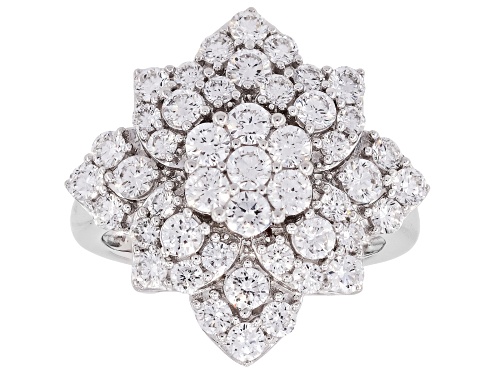 Prazana® Lab-Grown Diamonds 2.00ctw White Diamond Rhodium Over Sterling Silver Flower Ring, H SI - Size 7