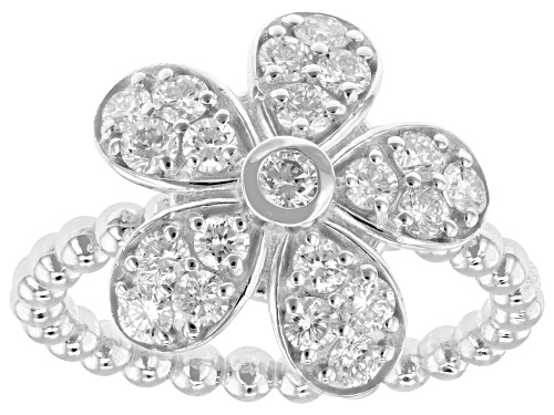 Prazana® Lab-Grown Diamonds 1.00ctw White Diamond Rhodium Over Sterling Silver Flower Ring, G-H VS - Size 8