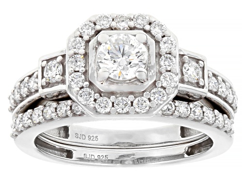 Prazana® Lab-Grown Diamonds 1.15ctw White Diamond Rhodium Over Silver Halo Ring Set of 2, G-H SI - Size 8