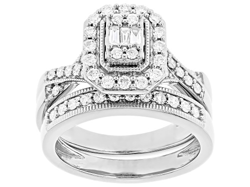 Prazana® Lab-Grown Diamonds 0.75ctw White Diamond Rhodium Over Sterling Silver Ring Set, F-G SI - Size 8
