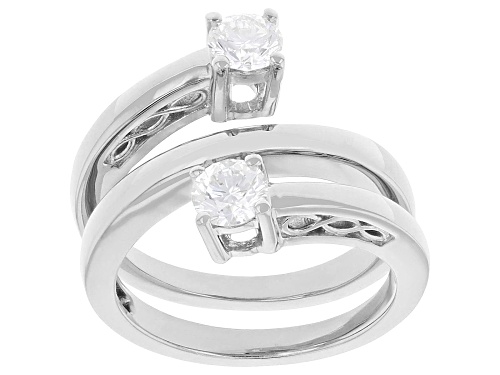 Prazana® Lab-Grown Diamonds 0.75ctw White Diamond Rhodium Over Sterling Silver 2-Stone Ring, H SI - Size 6
