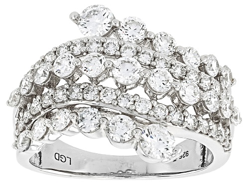 Prazana® Lab-Grown Diamonds 2.00ctw Round Diamond Rhodium Over Sterling Silver Bypass Ring, H SI - Size 7