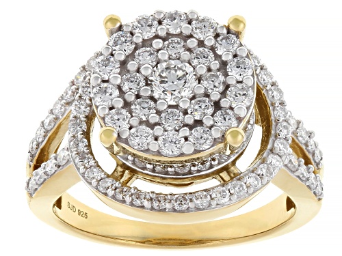 Prazana® Lab-Grown Diamonds 1.35ctw Round White Diamond 14K Yellow Gold Over Silver Ring, G-H SI - Size 7