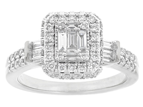 Prazana® Lab-Grown Diamonds 0.90ctw Baguette and Round Diamond Rhodium Over Silver Ring F-G VS - Size 8